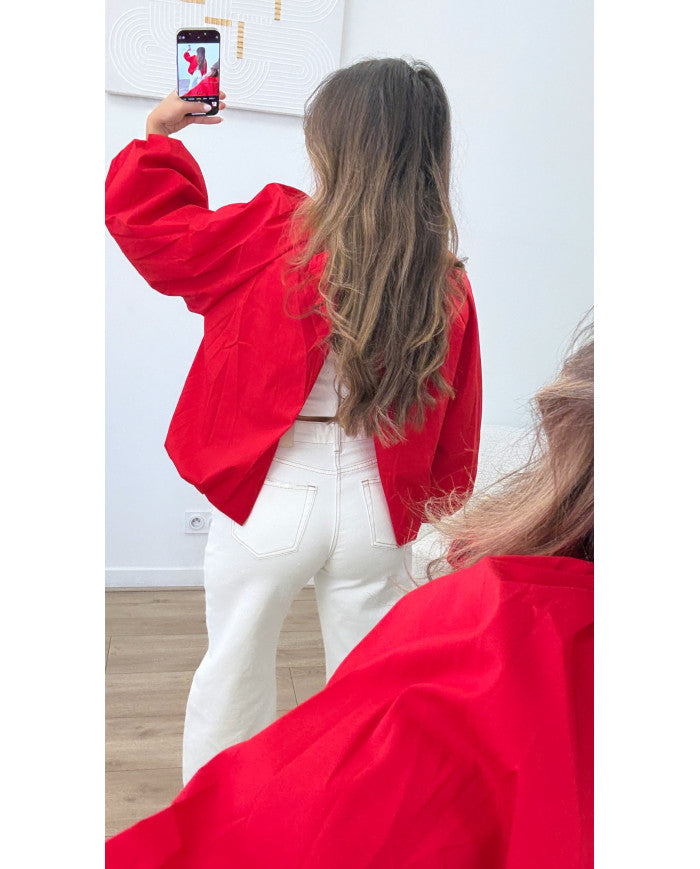 Chemise dos uni ouverte rouge