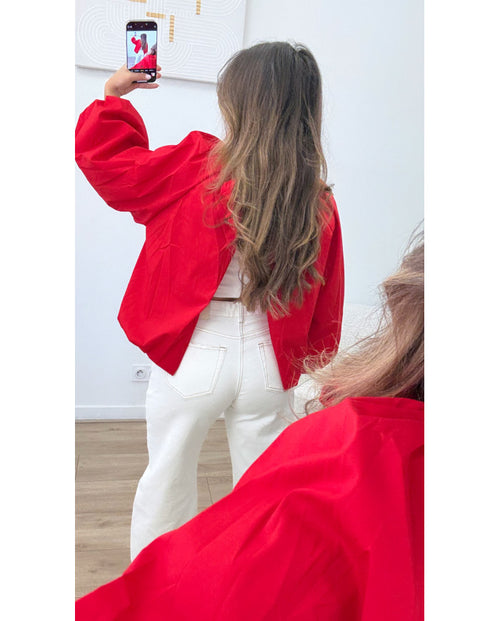 Chemise dos uni ouverte rouge