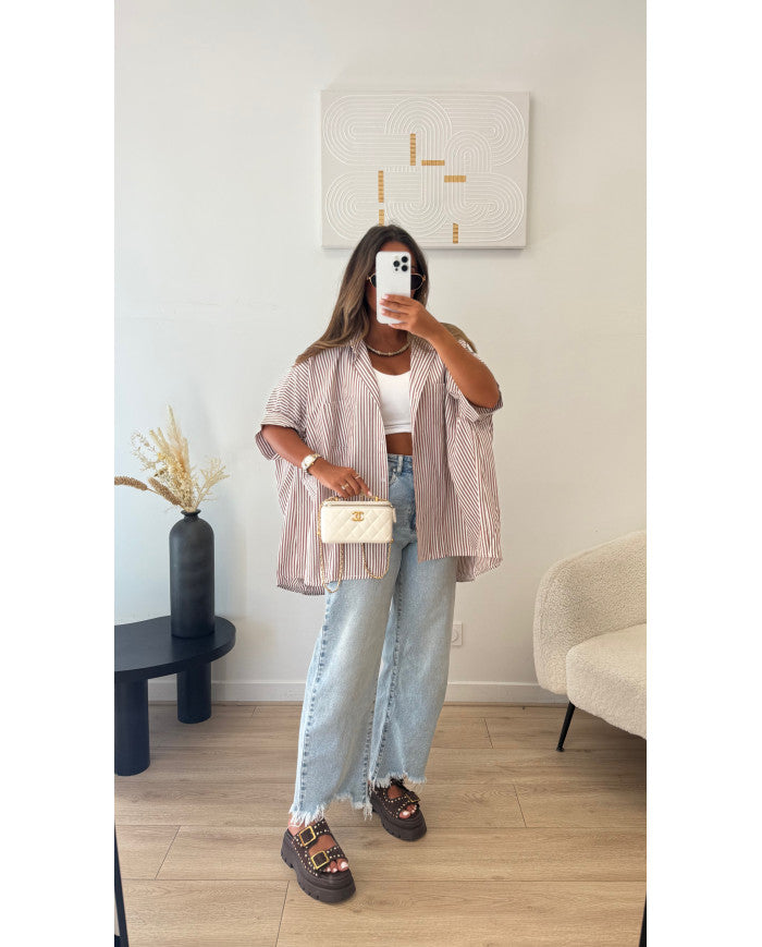 Chemise oversize rayé Rose