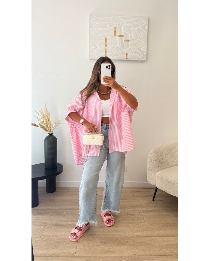 Chemise oversize rayé Rose