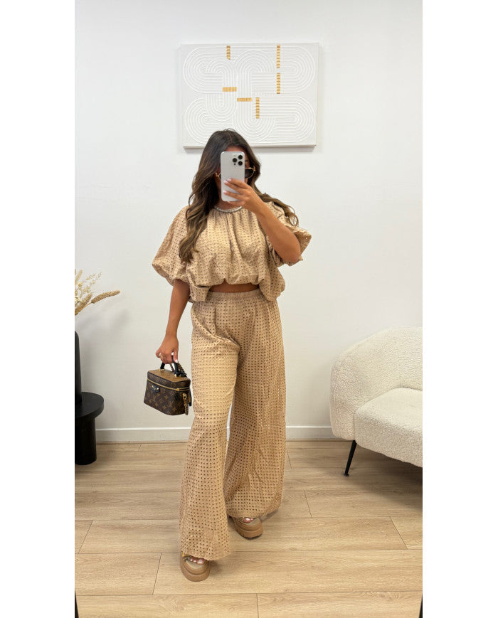 Ensemble broderie moncaco Taupe