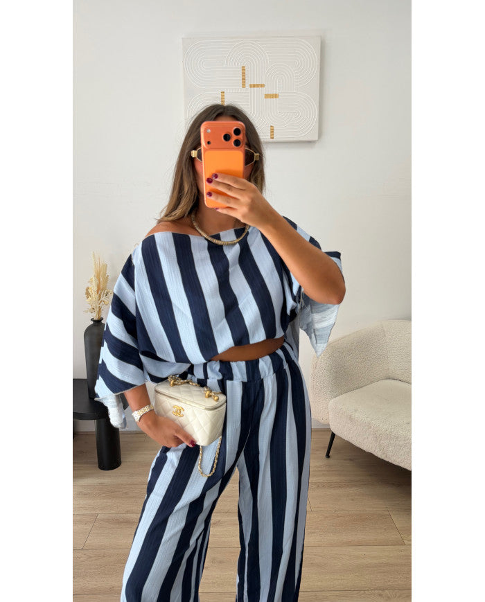 Ensemble fluide Rayé bleu