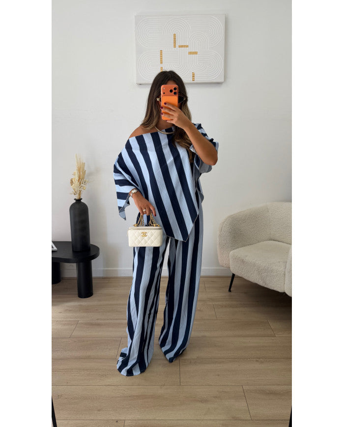 Ensemble fluide Rayé bleu