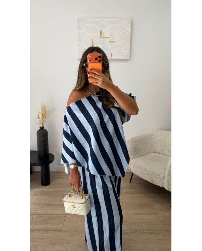 Ensemble fluide Rayé bleu