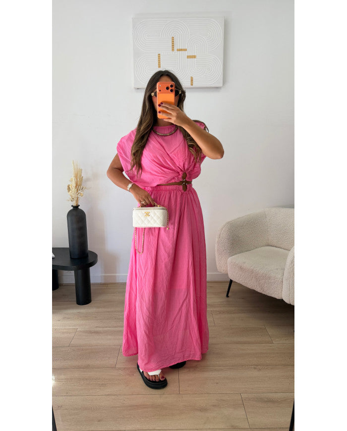 Ensemble Jupe Longue anneaux Fushia