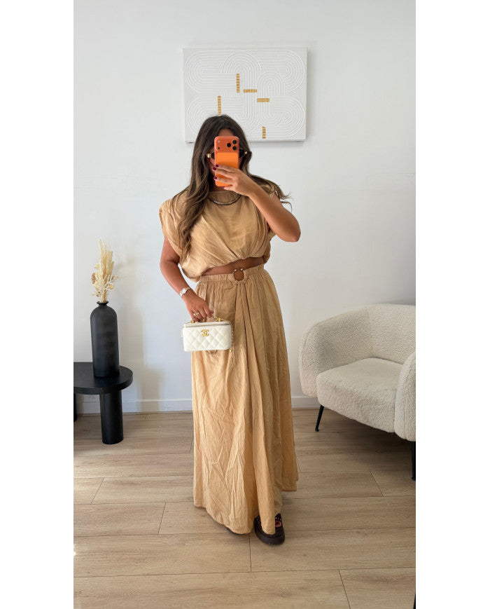 Ensemble Jupe Longue anneaux Camel