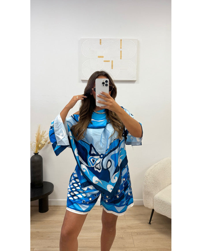 Ensemble short cape Mykonos bleu