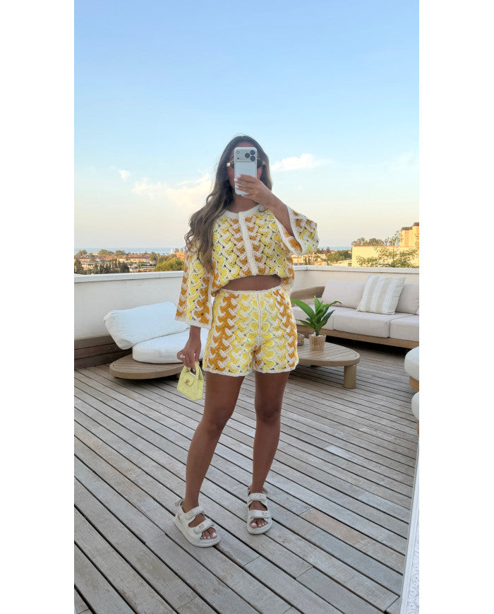 Ensemble short crochet Jaune & beige
