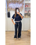 Pantalon bleu marine & rayé