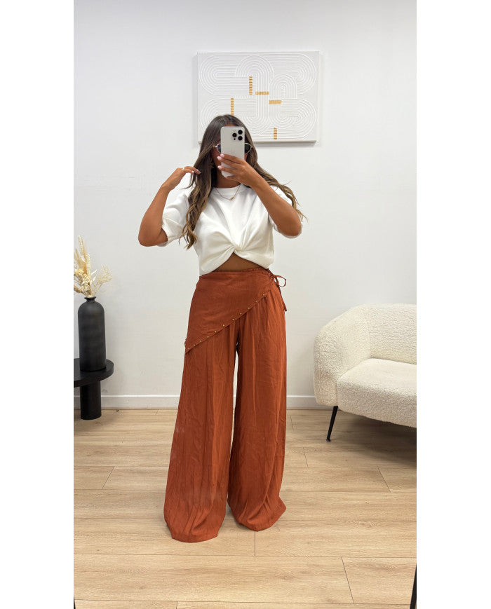 Pantalon fluide + foulard clouté Noir