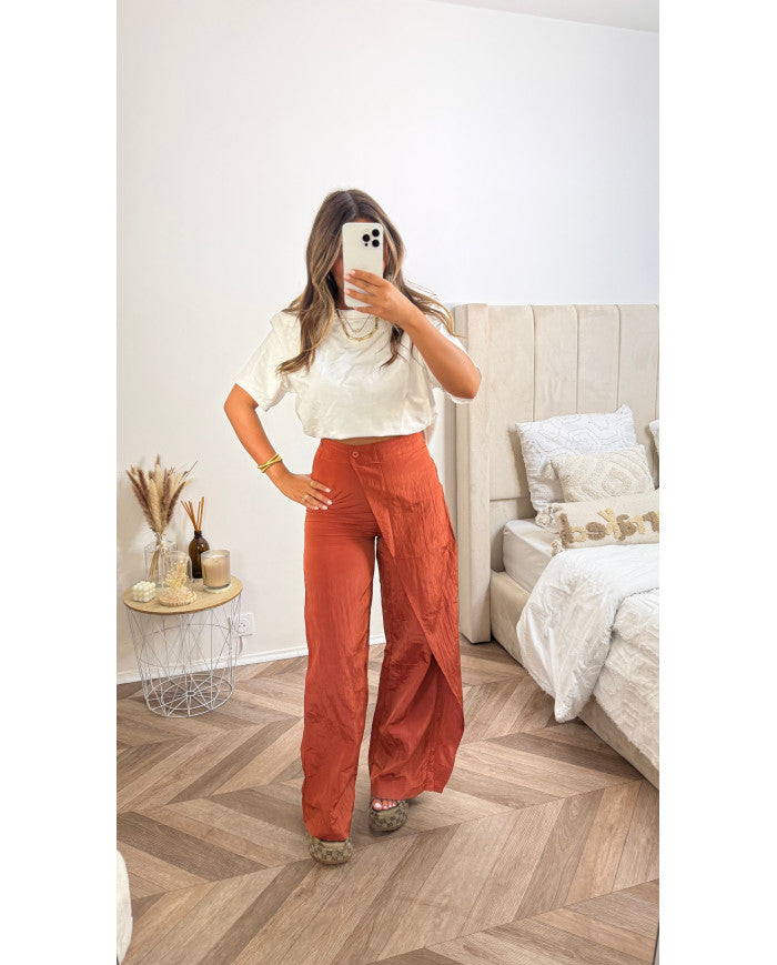 Pantalon jupe fluide terracota
