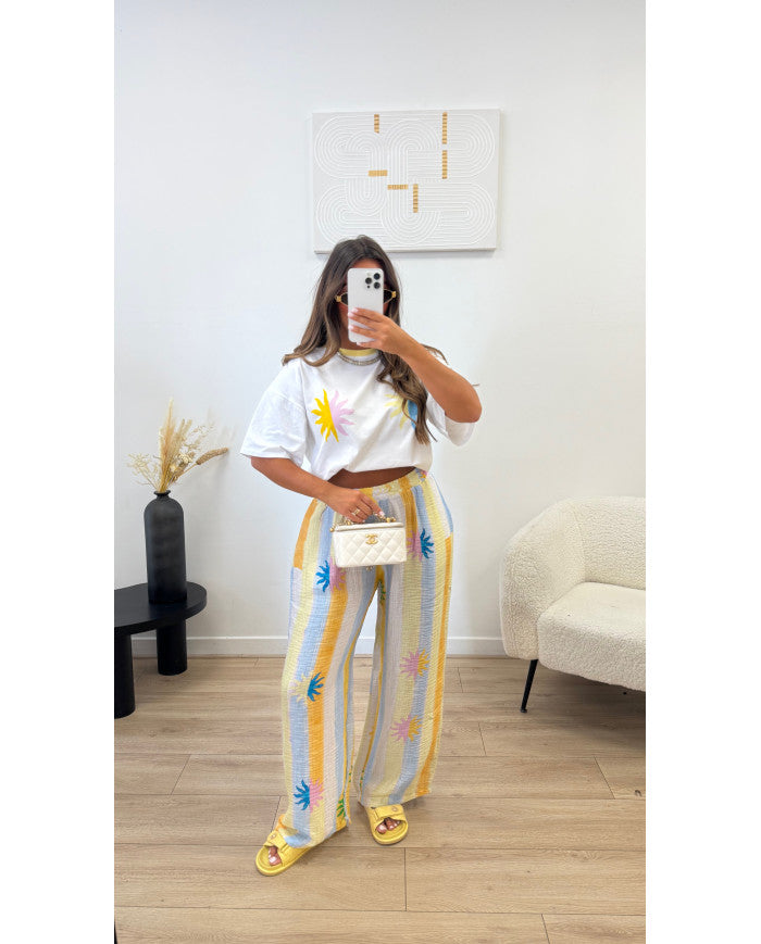 Pantalon rayé multi soleil Jaune