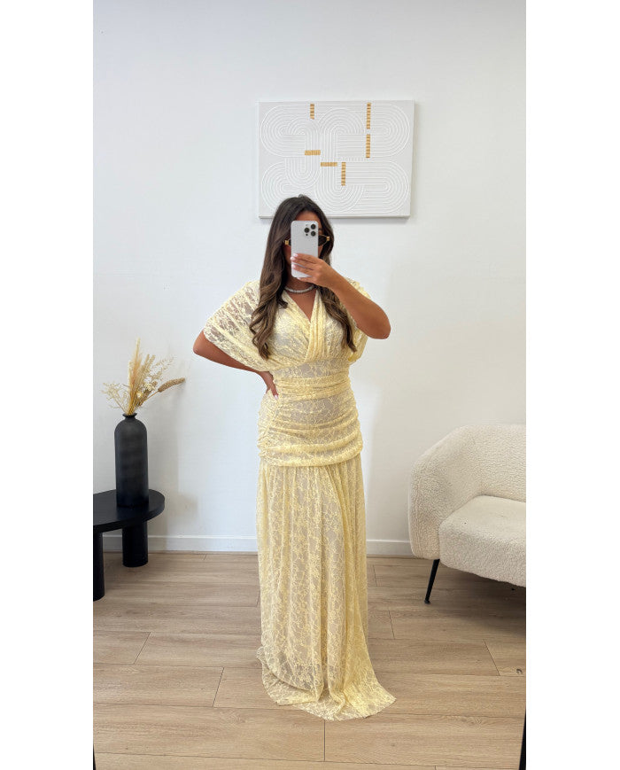 Robe Cérémonie Dentelle Jaune