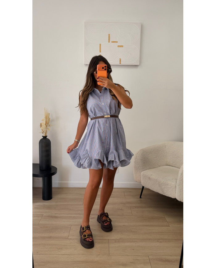 Robe chemise à carreaux Bleu