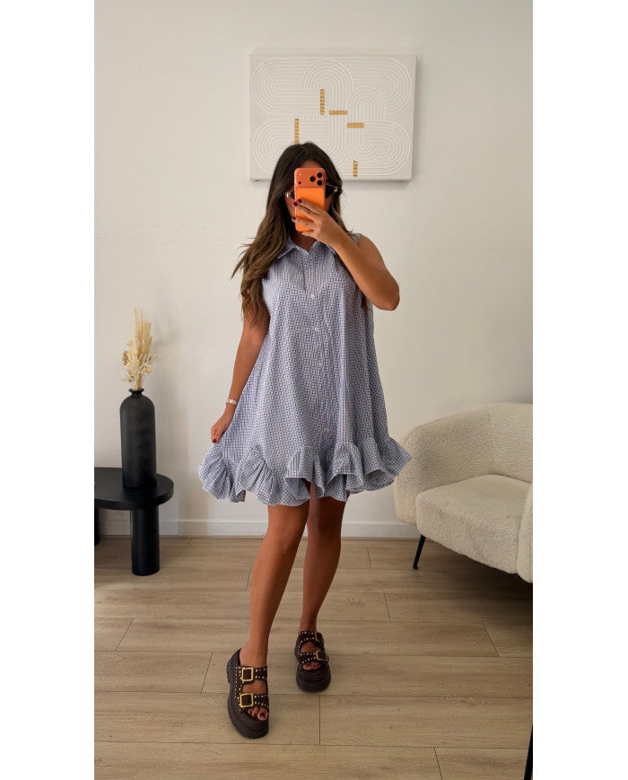 Robe chemise à carreaux Bleu