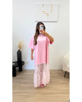 Robe T-shirt dentelle rose