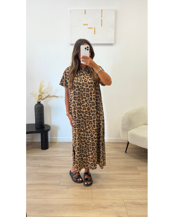 Robe t-shirt épaule Léopard