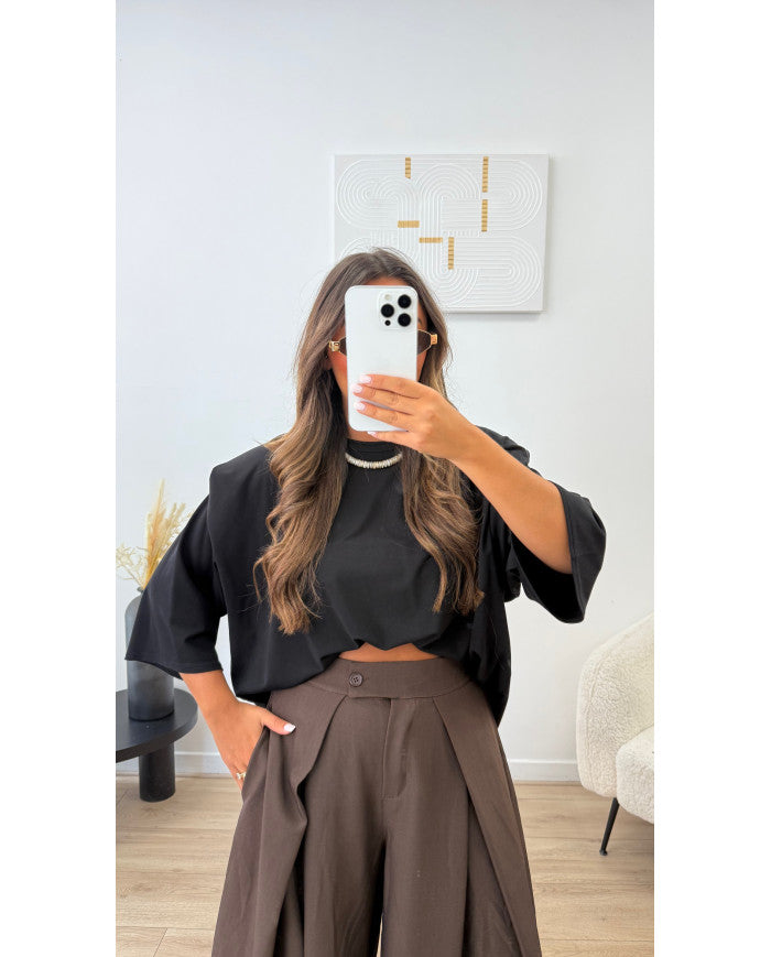 T-shirt épaulette Viscose Noir
