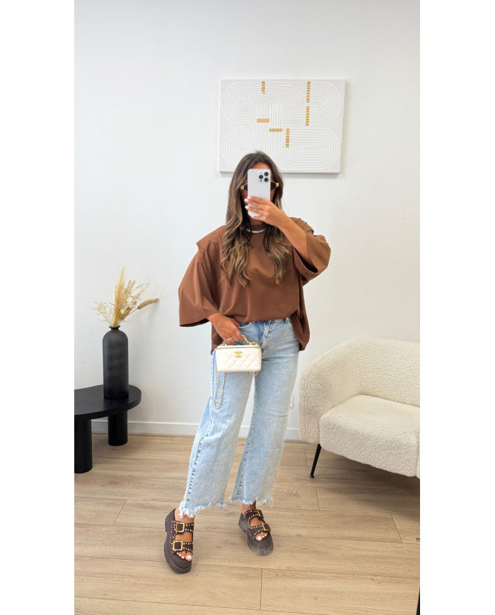T-shirt épaulette Viscose Blanc