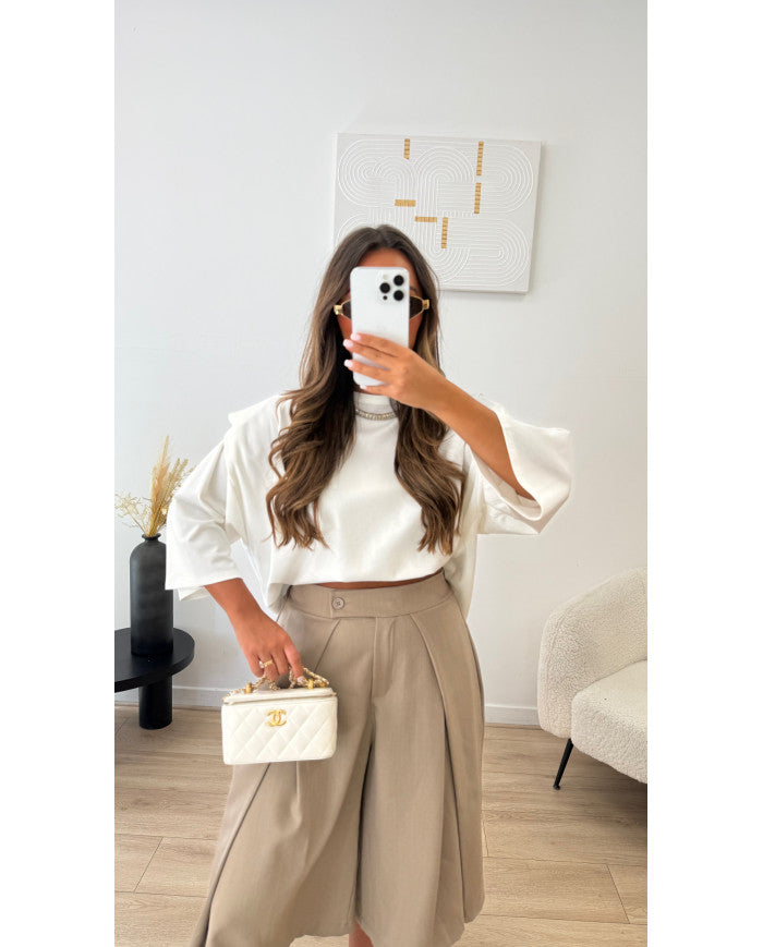 T-shirt épaulette Viscose Blanc