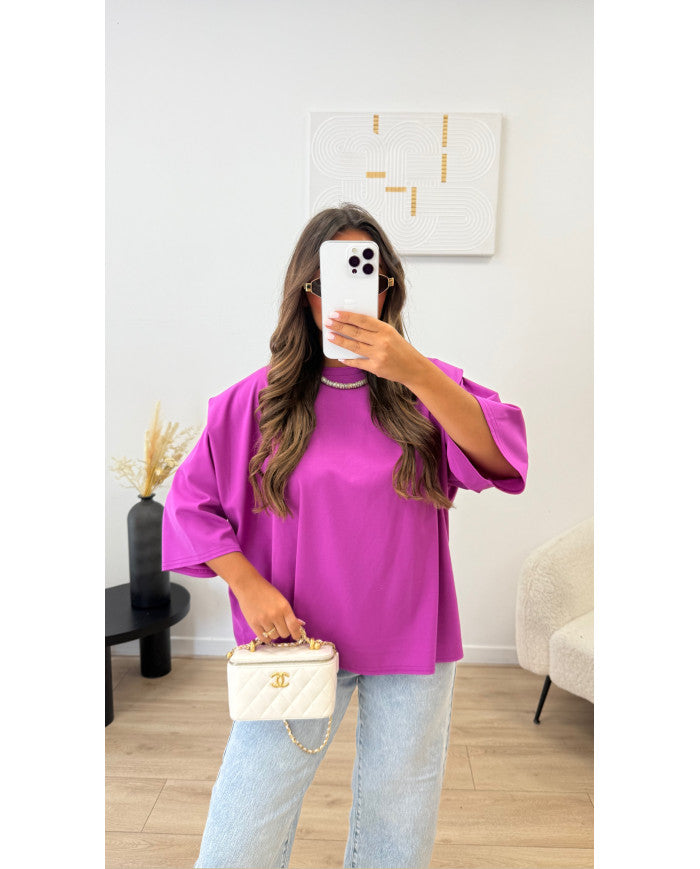 T-shirt épaulette Viscose Violet